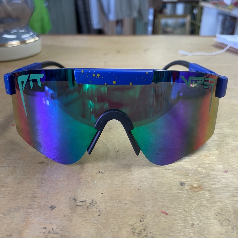 Viper Pit Shield Sport Visor Sunglasses with Blue Green Mirrored Lens